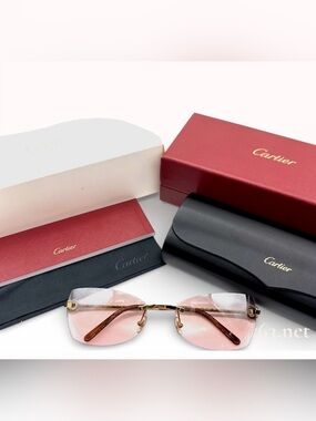 Cartier C Decor Rimless Sunglasses with Gradient Lenses and Original Packaging